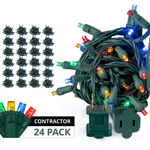 70 5mm Multi Color LED Christmas Lights, Green Wire, 4" Spacing, Contractor Pack