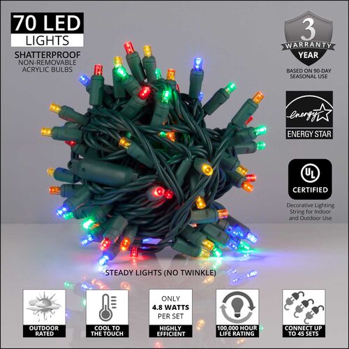 5mm Multi Color LED Christmas Lights, Green Wire