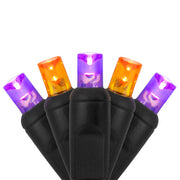 70 5mm Orange, Purple LED Christmas Lights, Black Wire, 4" Spacing