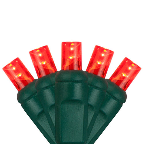 5mm Red LED Christmas Lights, Green Wire