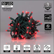 5mm Red LED Christmas Lights, Green Wire