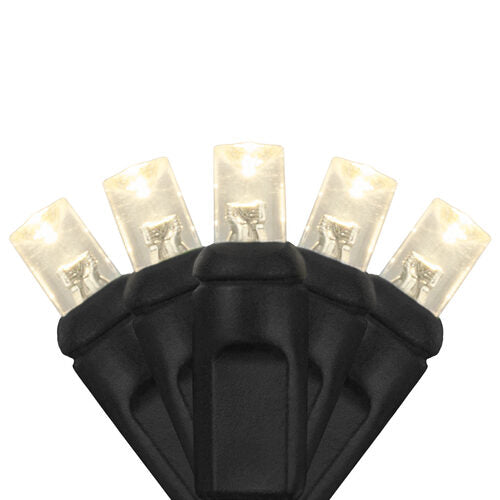 70 5mm Warm White LED Christmas Lights, Black Wire, 4" Spacing