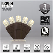 5mm Warm White LED Christmas Lights, Brown Wire
