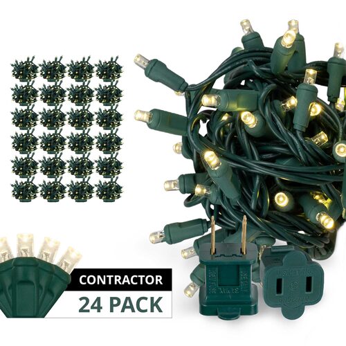 70 5mm Warm White LED Christmas Lights, Green Wire, 4" Spacing, Contractor Pack