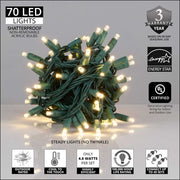 5mm Warm White LED Christmas Lights, Green Wire