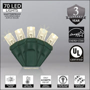 70 5mm Warm White Twinkle LED Christmas Lights, Green Wire, 4" Spacing