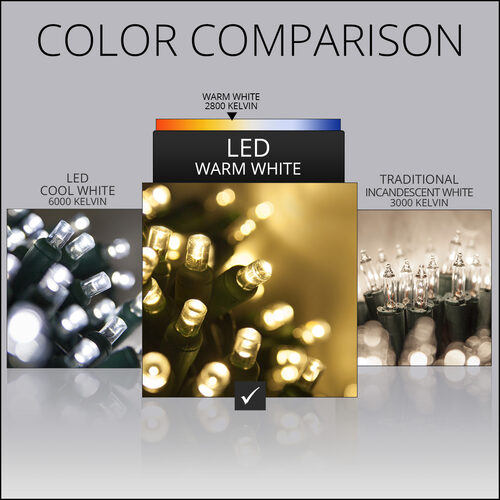 70 5mm Warm White Twinkle LED Christmas Lights, Green Wire, 4" Spacing