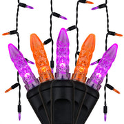 70 Amber, Purple M5 LED Icicle Lights on Black Wire