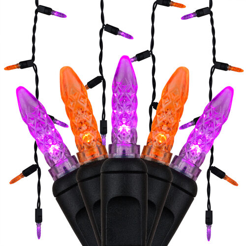 70 Amber, Purple M5 LED Icicle Lights on Black Wire