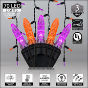 70 Amber, Purple M5 LED Icicle Lights on Black Wire