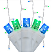 70 Blue, Green 5mm LED Icicle Lights on White Wire