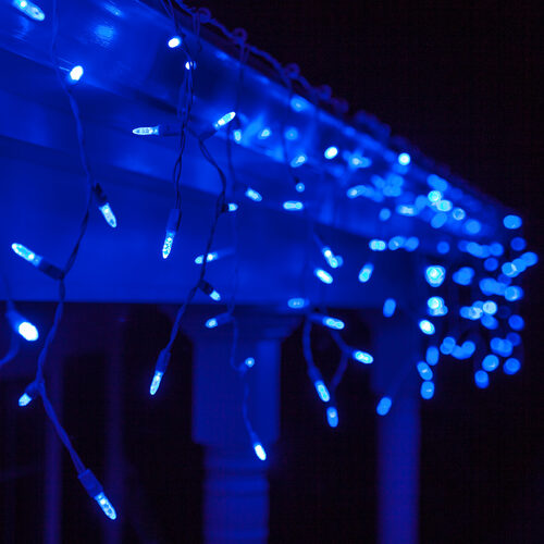70 Blue M5 LED Icicle Lights on White Wire