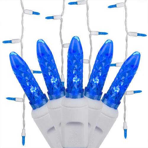 70 Blue M5 LED Icicle Lights on White Wire