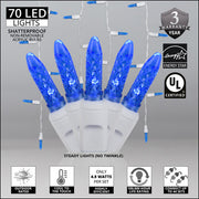 70 Blue M5 LED Icicle Lights on White Wire