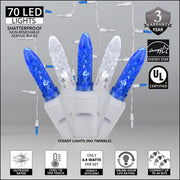 70 Blue, White M5 LED Icicle Lights on White Wire