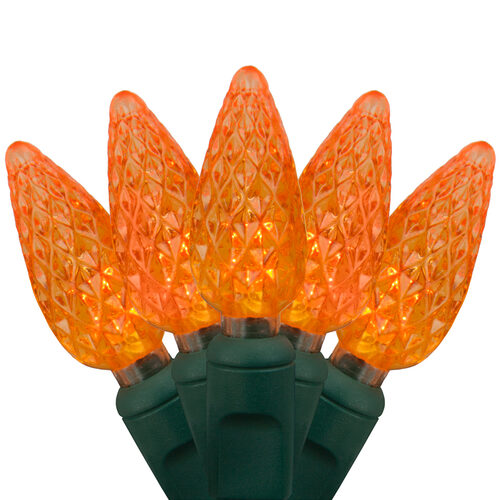 70 C6 Amber LED Christmas Lights, Green Wire, 4" Spacing
