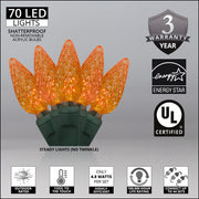 70 C6 Amber LED Christmas Lights, Green Wire, 4" Spacing
