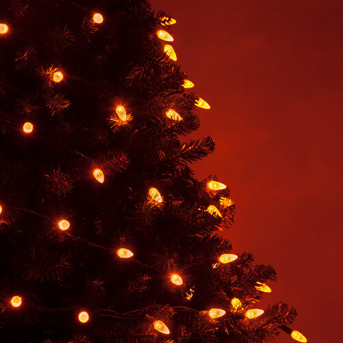 70 C6 Amber LED Christmas Lights, Green Wire, 4" Spacing