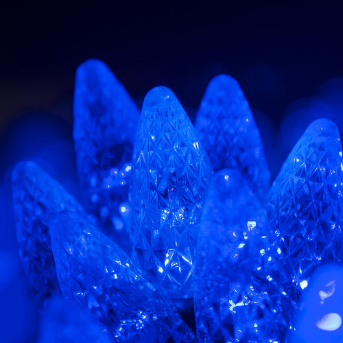 70 C6 Blue LED Christmas Lights, Green Wire, 4" Spacing