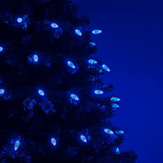70 C6 Blue LED Christmas Lights, Green Wire, 4" Spacing