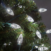 70 C6 Cool White LED Christmas Lights, Green Wire, 4" Spacing
