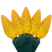 70 C6 Gold LED Christmas Lights, Green Wire, 4" Spacing