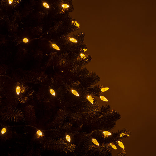 70 C6 Gold LED Christmas Lights, Green Wire, 4" Spacing