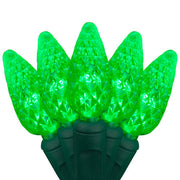 70 C6 Green LED Christmas Lights, Green Wire, 4" Spacing