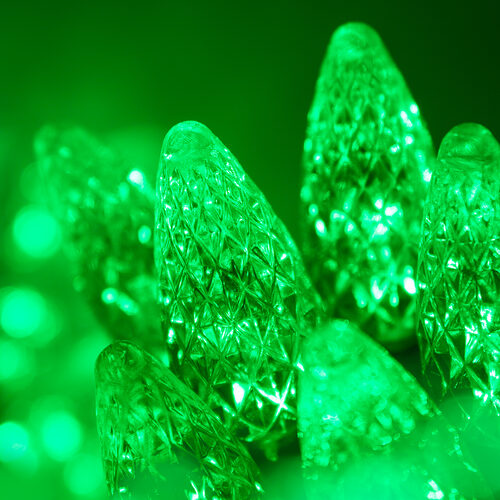 70 C6 Green LED Christmas Lights, Green Wire, 4" Spacing