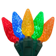 70 C6 Multi Color LED Christmas Lights, Green Wire, 4" Spacing