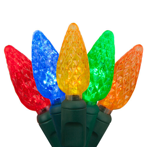 70 C6 Multi Color LED Christmas Lights, Green Wire, 4" Spacing
