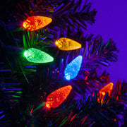 70 C6 Multi Color LED Christmas Lights, Green Wire, 4" Spacing