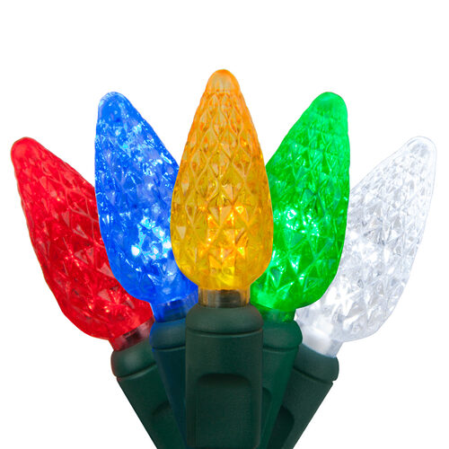 70 C6 Multi Color LED Christmas Lights, Green Wire, 4" Spacing