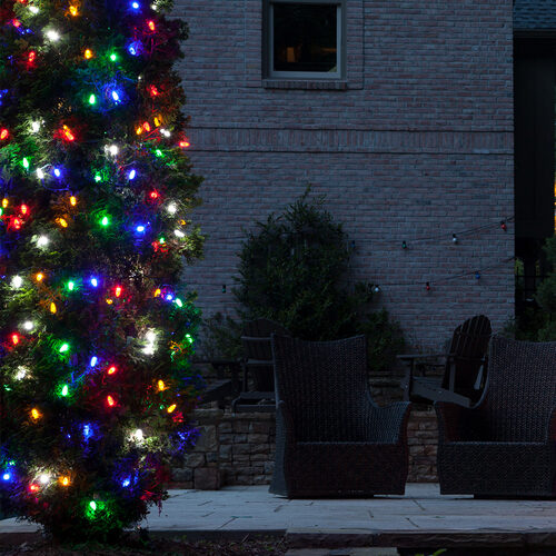 70 C6 Multi Color LED Christmas Lights, Green Wire, 4" Spacing