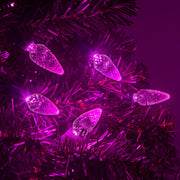 70 C6 Pink LED Christmas Lights, Green Wire, 4" Spacing