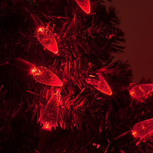 70 C6 Red LED Christmas Lights, Green Wire, 4" Spacing