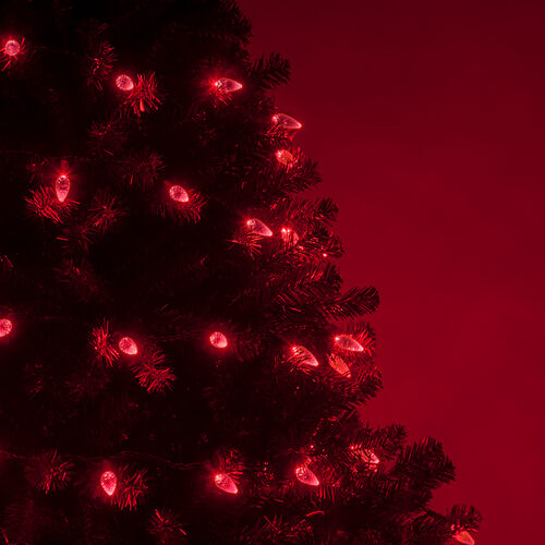 70 C6 Red LED Christmas Lights, Green Wire, 4" Spacing