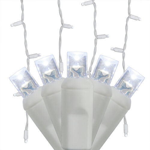 70 Cool White 5mm LED Icicle Lights on White Wire