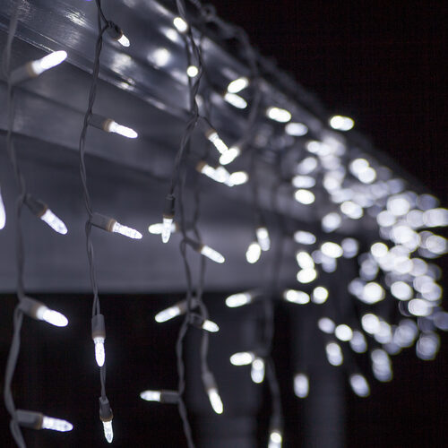 70 Cool White M5 LED Icicle Lights on White Wire