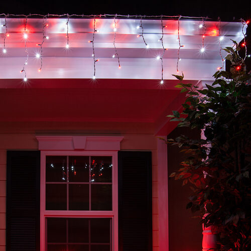 70 Cool White, Red 5mm LED Icicle Lights on White Wire