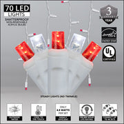 70 Cool White, Red 5mm LED Icicle Lights on White Wire