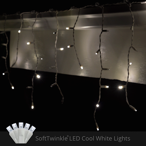 70 Cool White SoftTwinkle 5mm LED Icicle Lights on White Wire