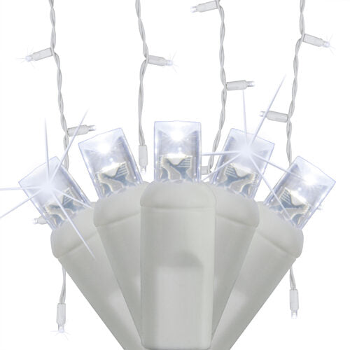 70 Cool White Twinkle 5mm LED Icicle Lights on White Wire