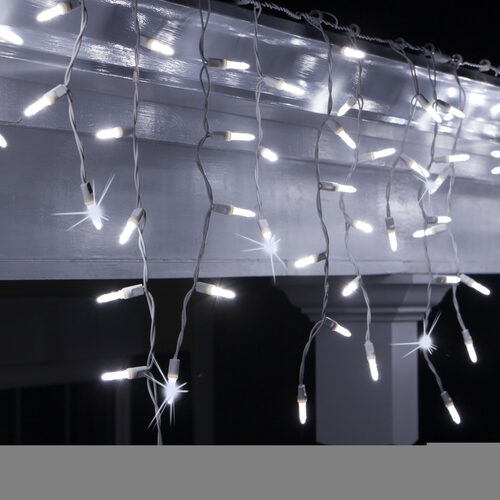 70 Cool White Twinkle M5 LED Icicle Lights on White Wire