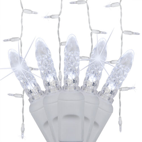 70 Cool White Twinkle M5 LED Icicle Lights on White Wire