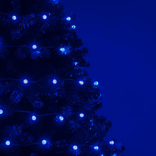 70 G12 Blue LED String Lights, Green Wire, 4" Spacing