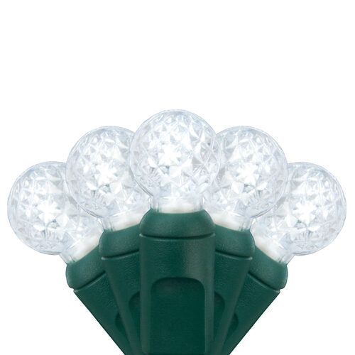 70 G12 Cool White LED String Lights, Green Wire, 4" Spacing