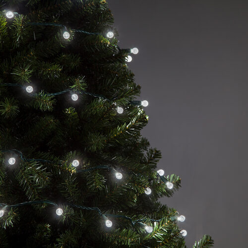 70 G12 Cool White LED String Lights, Green Wire, 4" Spacing