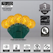 70 G12 Gold LED String Lights, Green Wire, 4" Spacing