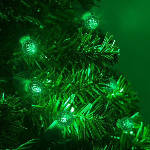 70 G12 Green LED String Lights, Green Wire, 4" Spacing